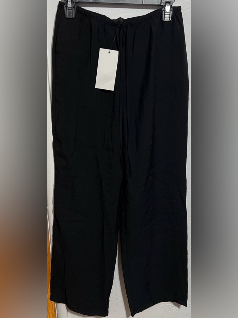 #27 NWT Zara Black Women’s Wide-Leg Drawstring Waist Trousers Size M - Picture 1 of 5
